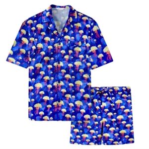 Noble Mount Jellyfish Men's Satin Pajamas Short Set Size Large NEW